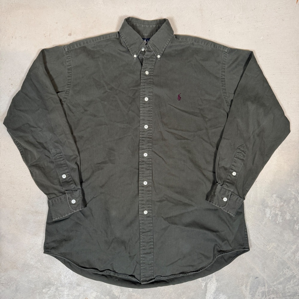 Ralph Lauren Blaire Mens Medium Olive Green Cotton Twill Button Down Shirt LS